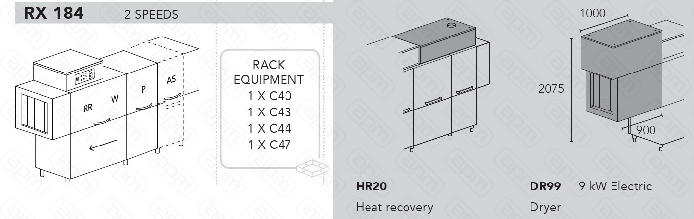 МАШИНА ПОСУДОМОЕЧНАЯ DIHR RX 184 SXDR99HR20ДЕЛЕНИЕ 2 ЧАСТИ