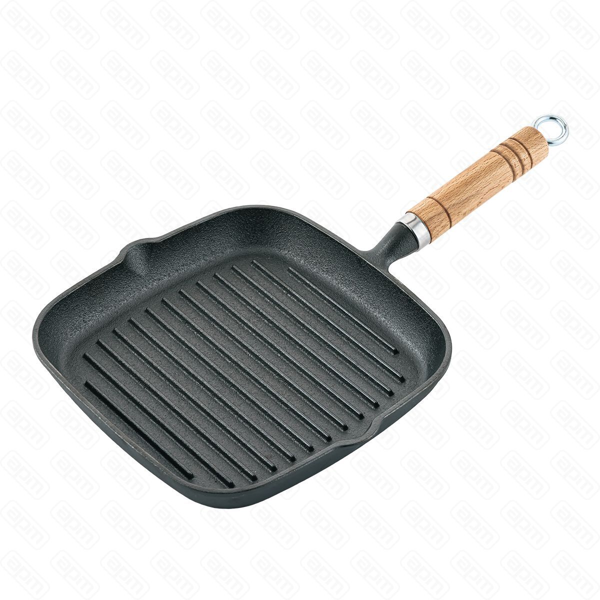 Сковородка чугуннаягриль 22 cмдеревянная ручка PL-ProffCuisine