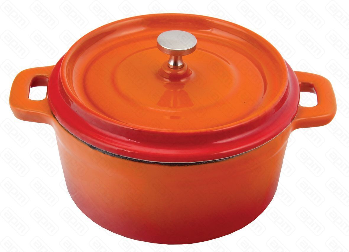 Кастрюля с крышкой порционная оранжевая 14 см эмалированный чугун PL Proff Cuisine