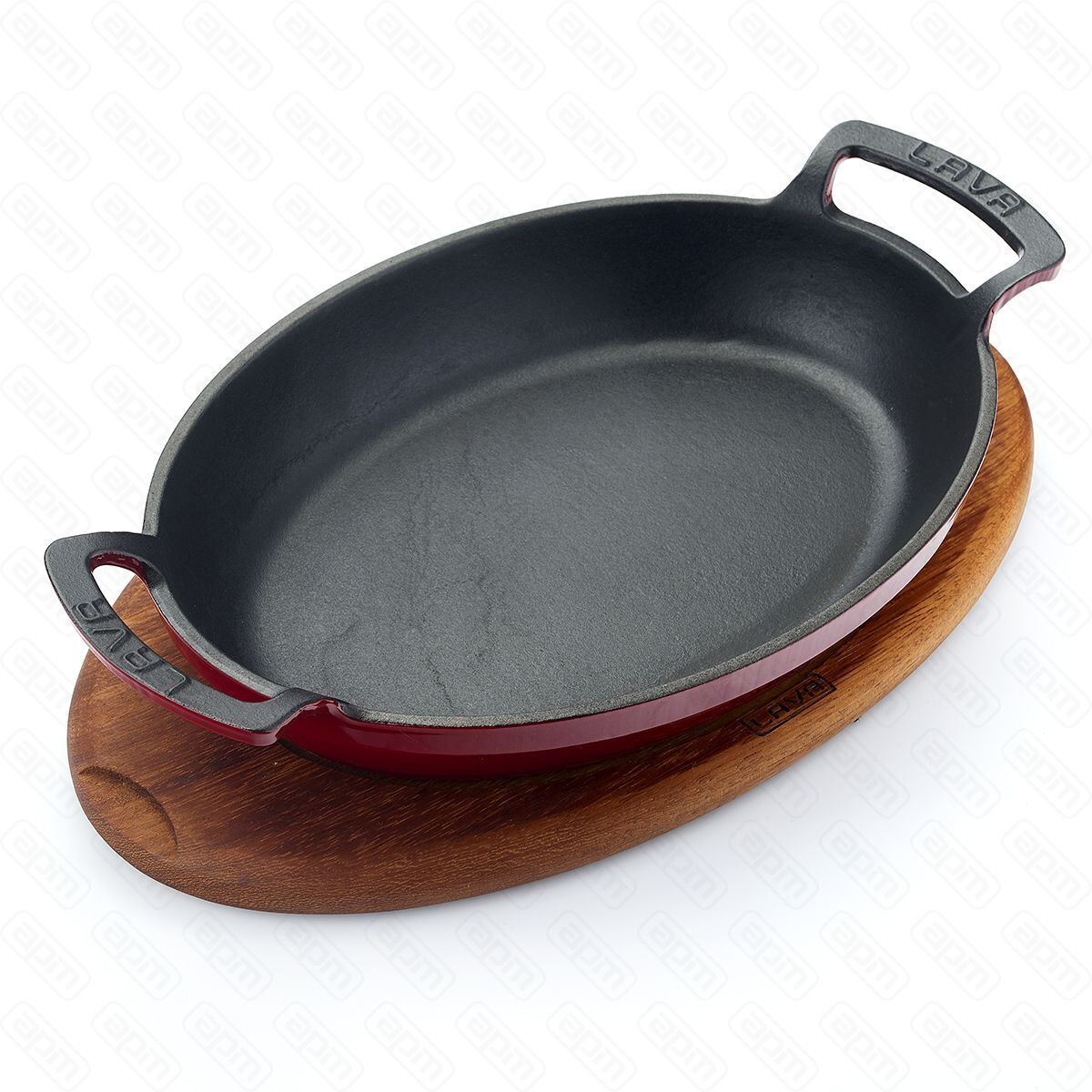Сковородка овальная с ручками 27520смчугун эмаль красная на дподставке LAVA