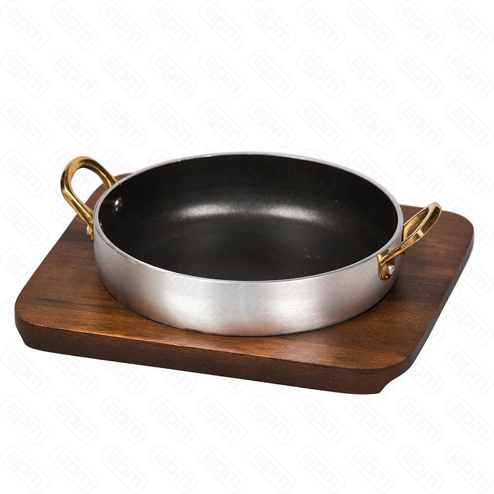 Сковородка алюминий с антипригарным покрытием 750 мл для подачи на деревянной подставке PL Proff