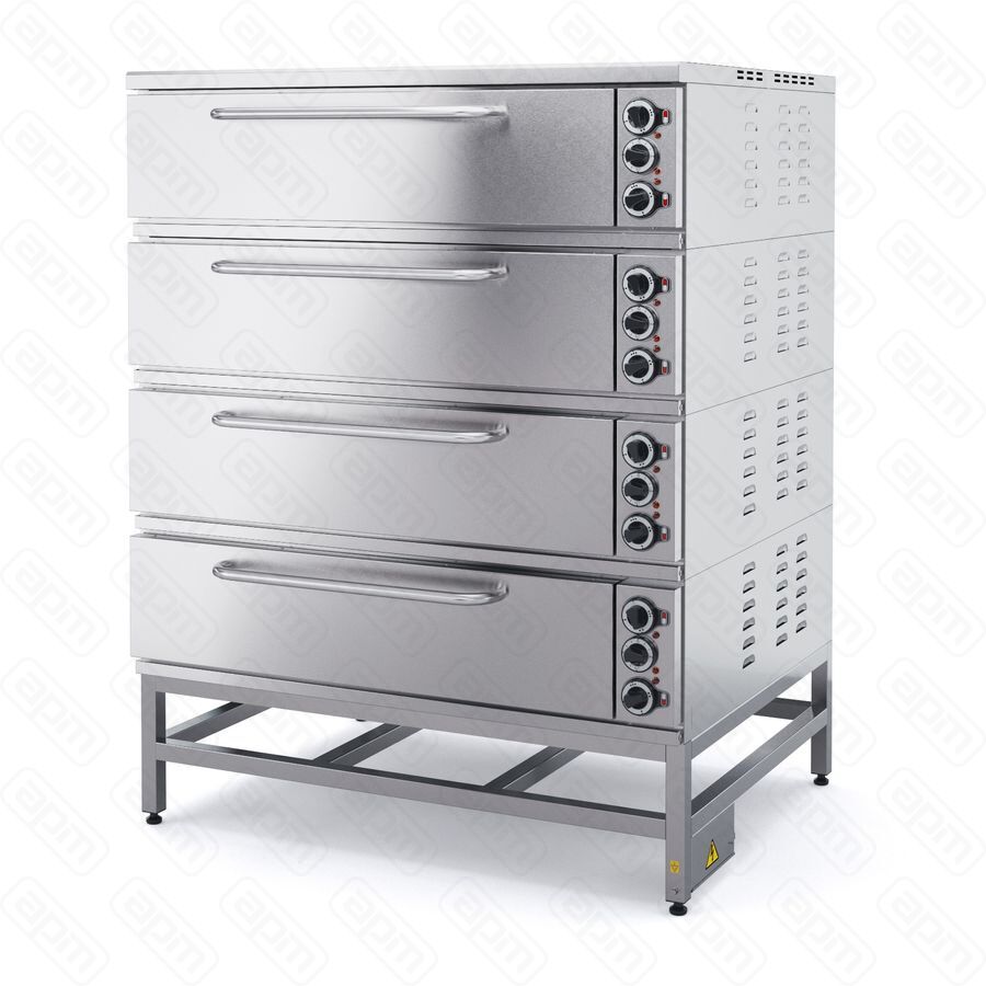 Шкаф пекарный электрический ШПЭ104 4 камеры лиц нерж под камен подставка краш сварн